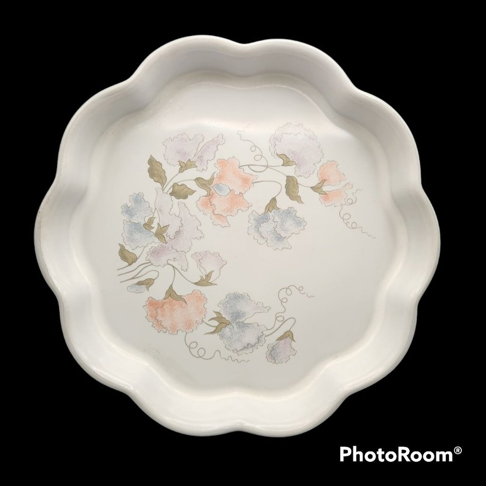 Denby 9.5" Scalloped Quiche Pie Dish Dauphine Floral Pattern England Stoneware